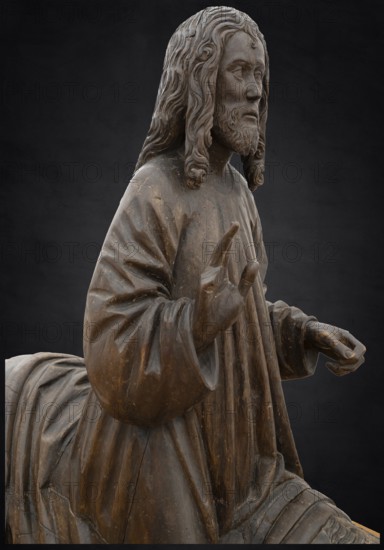 Christ on the Palm Donkey, c. 1500, detail, on dark background, Zeppelin Museum, Friedrichshafen, Baden-Württemberg, Germany, Europe