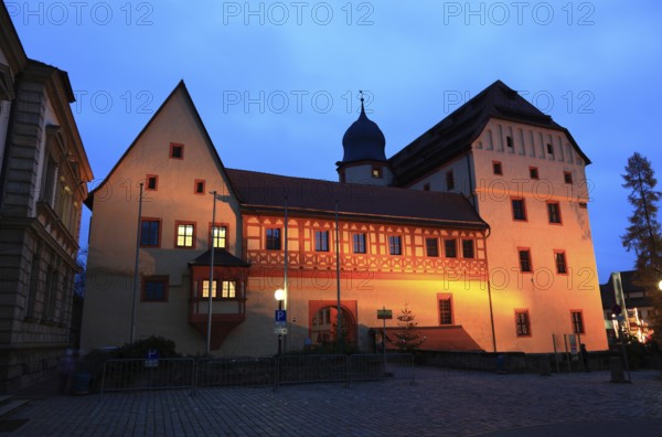 Imperial Palace in Forchheim, illuminated during the Christmas market, Upper Franconia, Bavaria, Germany, Europe