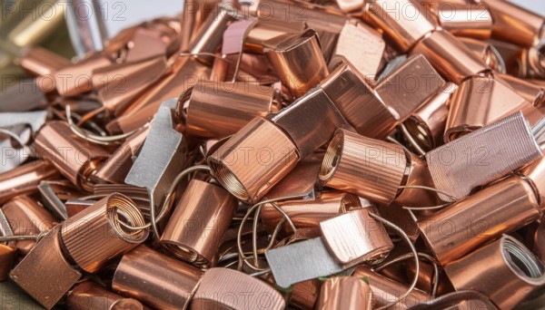 Material, metal, copper, a large amount of copper metal waste on a stockpile for recycling