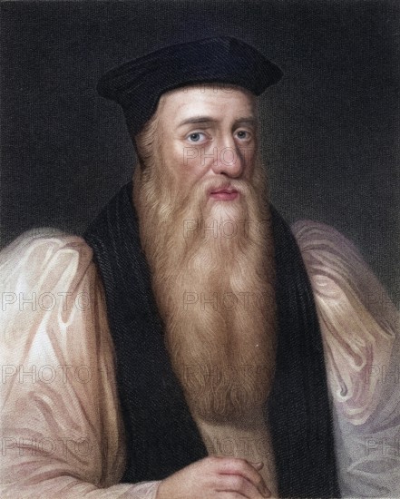 Thomas Cranmer 1489-1556, First Protestant Archbishop of Canterbury, 1533-56, From the book Lodges British Portraits, published 1823, Historic, digitally restored reproduction from a 19th century original, Record date not stated