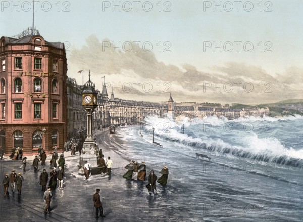 Douglas, Seepromenade, Sturmszene, Isle of Man / loch promenade, storm scene, Isle of Man, Historic, digitally restored reproduction from a 19th century original, 1880, Record date not stated, Europe