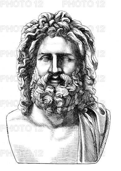 Portrait of Jupiter, Iuppiter, Iupiter or Juppiter, the supreme deity of the Roman religion, historical, digital reproduction of an original from the 19th century