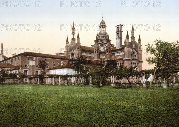 Certosa di Pavia, die Rückseite, Mailand, Italien, the back, Milan, Italy, Historic, digitally restored reproduction from a 19th century original, 1880, Record date not stated, Europe