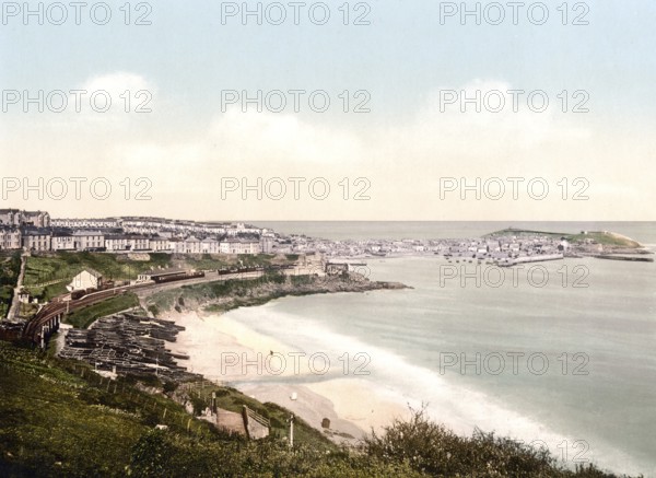 St Ives, town in the county of Cornwall in England, Historical, around 1900, digitally restored reproduction after an original from the 19th century