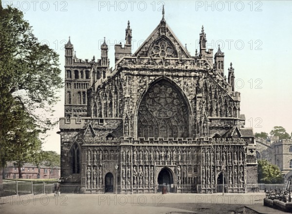 Cathedral Church of St Peter, The Cathedral Church of St Peter, of Exeter in Devon, England, c. 1890, Historical, digitally restored reproduction from a 19th century original