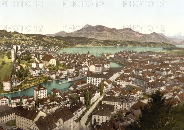 Rigi, seen from the Gutsch, Lucerne, Switzerland, Historical, digitally restored reproduction from a 19th century original, Record date not stated, Europe