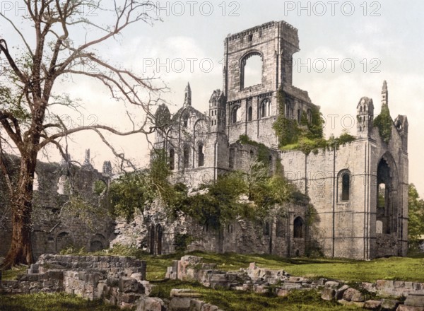 Kirkstall Abbey, ruin of a Cistercian abbey in the northern English city of Leeds in the county of West Yorkshire, England, Historic, digitally restored reproduction from a 19th century original, Record date not stated