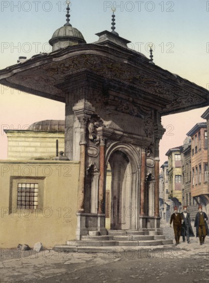 Entrance to St Sophie's Mosque, Constantinople, Turkey, Historical, digitally restored reproduction from a 19th century original, Record date not stated, Asia