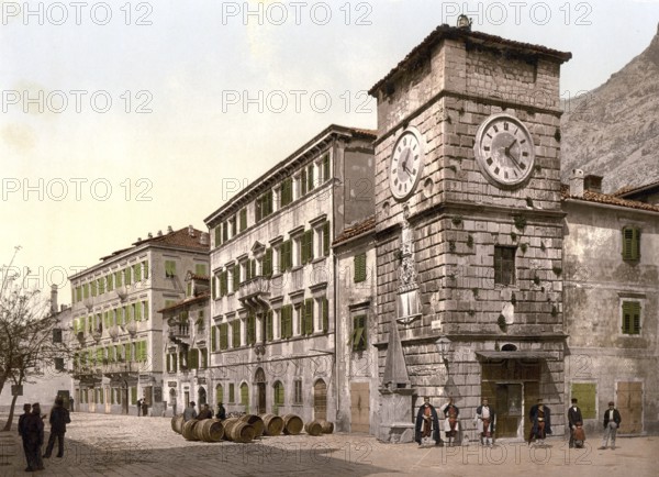 Cattaro, today Kotor, Army Square, Dalmatia, now Montenegro, Austro-Hungary, digitally restored reproduction from a 19th century original, record date not stated, now Kotor, Army Square, Dalmatia, now Montenegro, Austro-Hungary, digitally restored reproduction from a 19th century original, record date not stated