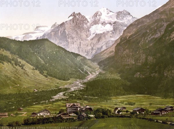 Kandersteg, Hotel Victoria und Blumlisalp, Berner Oberland, Schweiz, Historische, digital restaurierte Reproduktion nach einem Original aus dem 19. Jahrhundert, Aufnahmedatum nicht angegeben