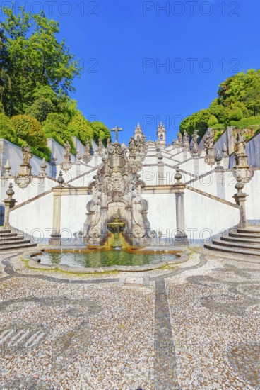 Monumental baroque stairway leading Bom Jesus do Monte church, Braga, Minho Province, Portugal, Europe