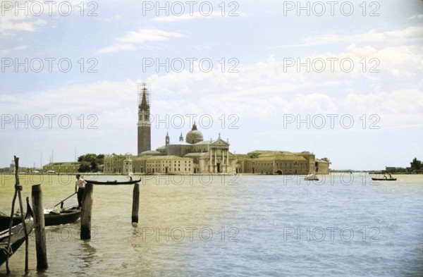 Island of San Giorgio Maggiore, Venice, Italy, Europe 1956 colourised image from Ektachrome slide, Europe