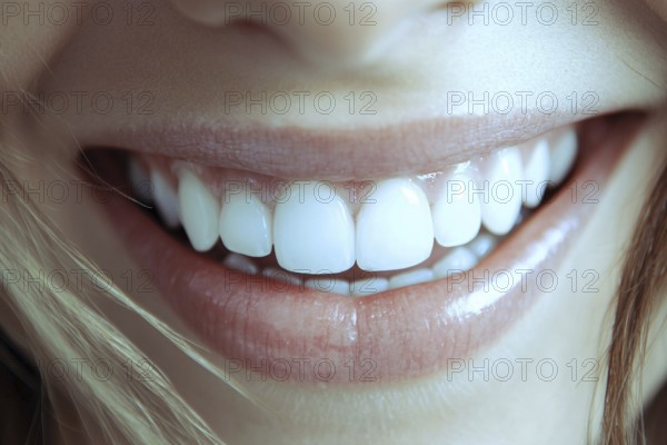 Close up of woman's beautiful smile. Generative AI, AI generated