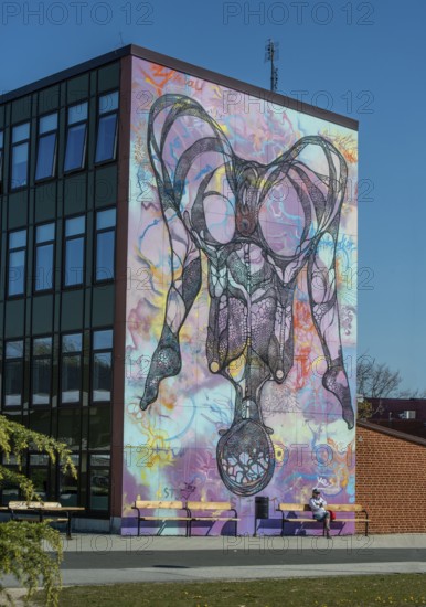 Erotic mural on a school building in Ystad by artist Carolina Falkholt, Skåne County, Sweden, Scandinavia, Europe