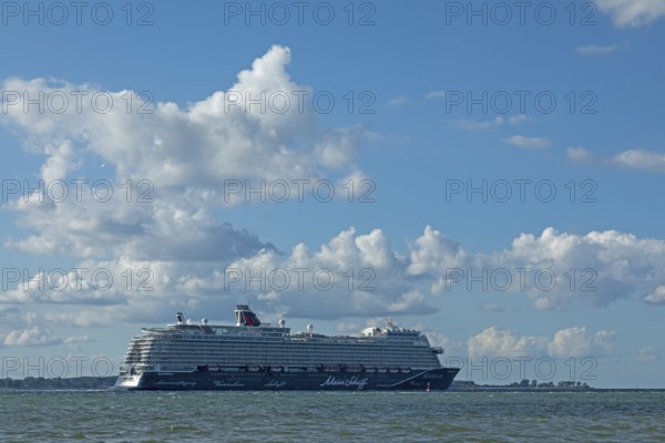 Mein Schiff cruise ship passes Laboe, Schleswig-Holstein, Germany, Europe