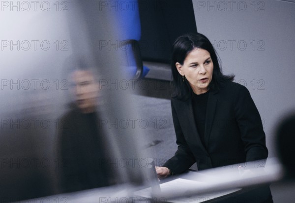 Annalena Bärbock (Alliance 90/The Greens), Federal Minister for Foreign Affairs, delivers a speech on EPL 05 Federal Foreign Office in the plenary session of the German Bundestag in Berlin, 31 January 2024