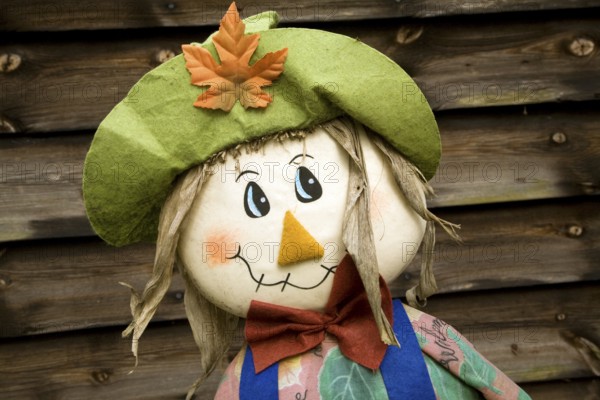 Close up of face of child's scarecrow