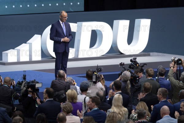 Berlin, Germany, 6 May 2024: Friedrich Merz, Chairman of the Christian Democratic Union of Germany (CDU), after his speech at the CDU Germany 2024 party conference, Europe