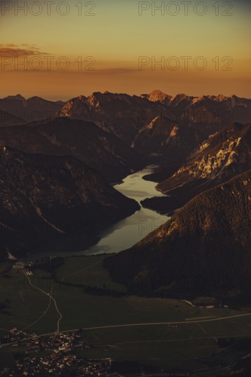 Thaneller summit at sunset in the Lechtal valley in Tyrol with a wonderful view of the surrounding mountains. Tyrol, Austria, Europe