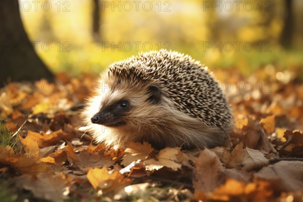 Hedgehog in autumn forest. KI generiert, generiert AI generated