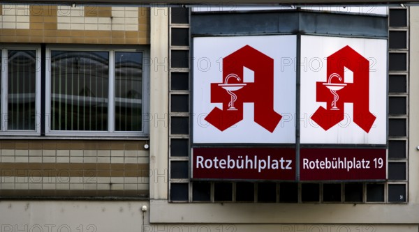 Exterior photo Rotebühl Apotheke, logo, city centre, city centre, Stuttgart, Baden-Württemberg, Germany, Europe