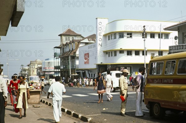 Central business district, shops and Odeon cinema, Freetown, Sierra Leone, West Africa 1978, Africa