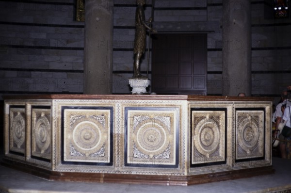 Baptismal font in Baptistery of St John, San Giovanni Baptistery, Pisa, Italy in 1999