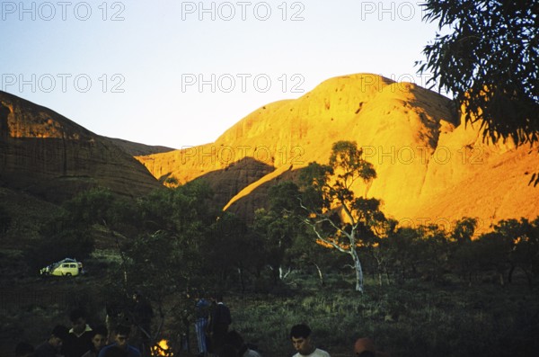 Expedition of the Melbourne Grammar School, Northern Territory, Australia, 1956 Boys at the Olgas, Kata Tjuta campfire, Oceania