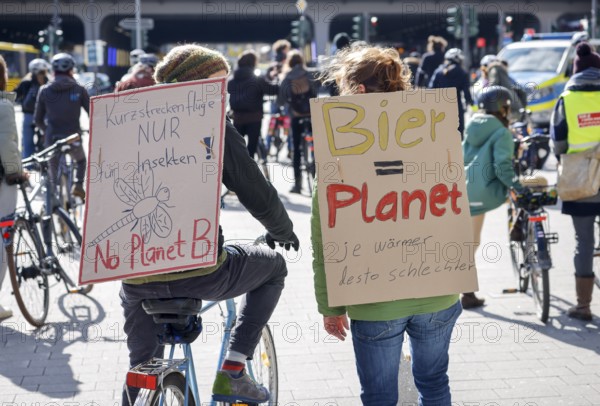 Essen, North Rhine-Westphalia, Germany - Fridays for Future, climate activists demonstrate in times of the corona pandemic corona-compliant with mask and distance under the motto #NoMoreEmptyPromises in the form of a bicycle demo, short-haul flights only for insects