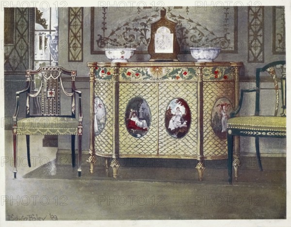 Furniture around the turn of the century 1900, Painted commode and chairs (1910, 1911), Painted commode and chairs (1910, 1911) .jpg