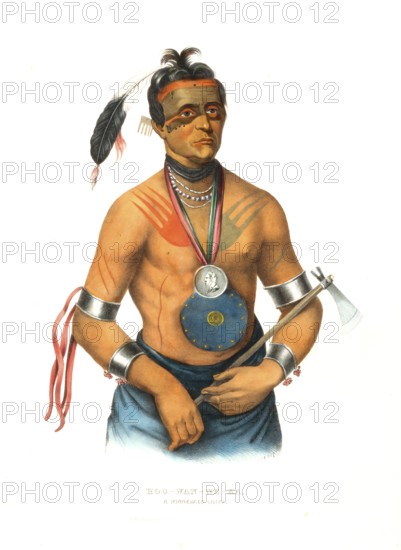 American Indian, Native American, Hoo-Wan-Ne-Ka, a chief of the Winnebago, United States of America, USA, Painting by Charles Bird King (1785, 1862), c. 1840, Historic, digitally restored reproduction from a 19th century original, Record date not stated, North America