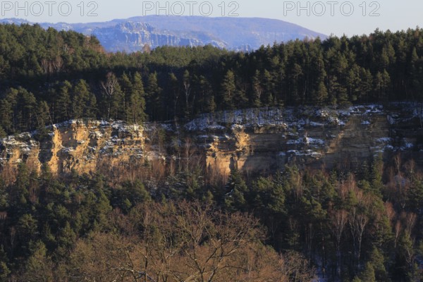 Elbe Sandstone Mountains in winter, Saxony, Germany, Europe