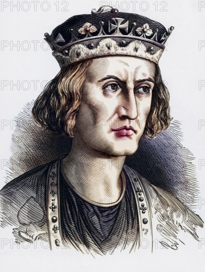 William II called Rufus (the Red) (1056-1100), second surviving son of William I, King of England from 1087. He was a cruel and rapacious monarch and was killed by an arrow at Brokenhurst in the New Forest, Historic, digitally restored reproduction from a 19th century original, Record date not stated