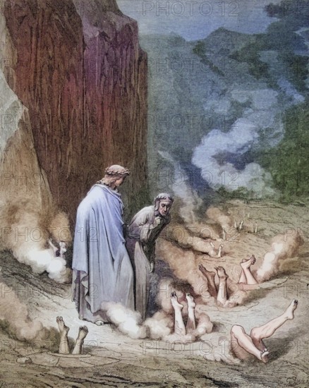 Illustration by Gustave Dore (1832-1883) for Inferno for Dante's Inferno, the Divine Comedy by Dante Alighieri Canto, Inferno, Hell, Paradise, Angels, Damnation, Historical, digitally restored reproduction from a 19th century original, Record date not stated