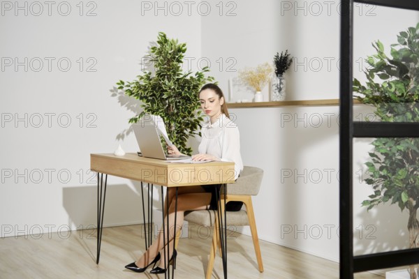 Young woman working in the office on a clear sunny day