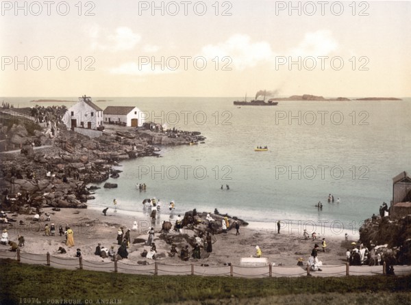 Portrush, small coastal town in the historic county of Antrim in north-east Ireland, Historic, digitally restored reproduction from a 19th century original, Record date not stated