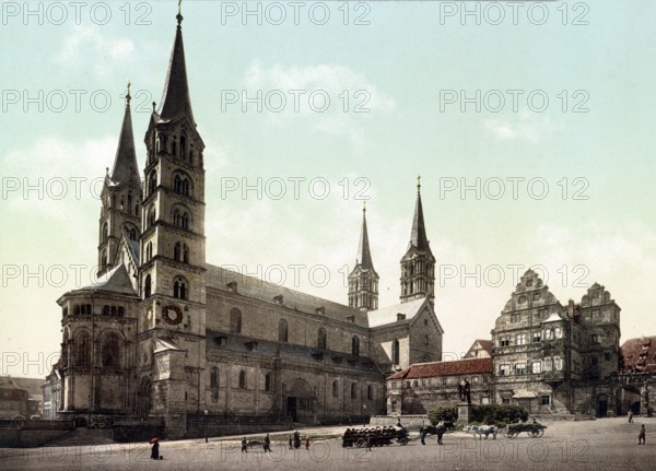 Cathedral and Old Court in Bamberg, Upper Franconia, Bavaria, Germany, 1890, Historical, digitally restored reproduction from a 19th century original, Record date not stated, Europe