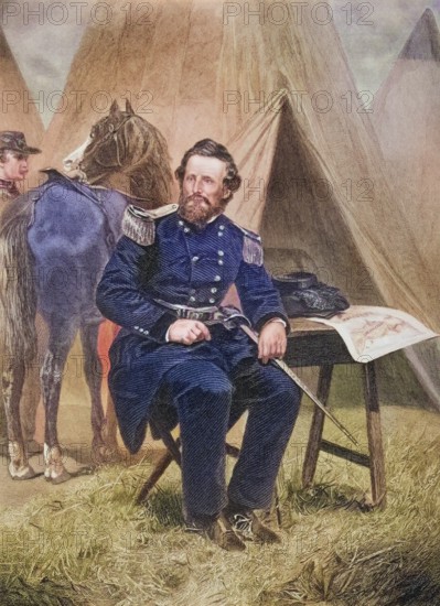 Nathaniel Lyon 1818 to 1961, Union Brigadier General killed at the Battle of Wilsons Creek, After a painting by Alonzo Chappel, Historic, digitally restored reproduction from a 19th century original, Record date not stated