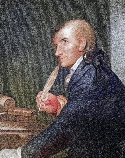 Francis Hopkinson, 1737 to 1791, American writer, statesman and founding father A signer of the Declaration of Independence Nineteenth-century engraving by JB Longacre and JH Nesmith after a painting by Pine, Historical, digitally restored reproduction from a 19th-century original, Record date not stated