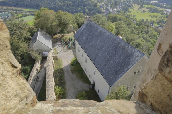 View from the keep of Nassau Castle built in 1093, View, View down, Nassau, Rhineland-Palatinate, Germany, Europe