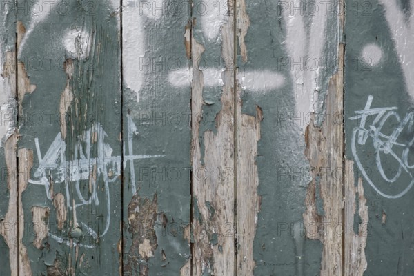 Peeling green paint on wooden boards, background, texture, Istria, Croatia, Europe