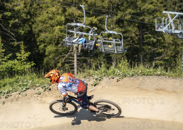 Bikepark Winterberg, on the Kappe mountain, 11 mountain bike downhill trails, in all levels of difficulty, Sauerland, North Rhine-Westphalia, Germany, Europe