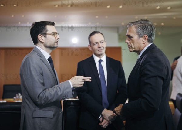 Marco Buschmann (FDP), Federal Minister of Justice, and Volker Wissing (FDP), Federal Minister of Transport and Digital Affairs, recorded during the cabinet meeting at the Federal Chancellery in Berlin, 28 August 2024