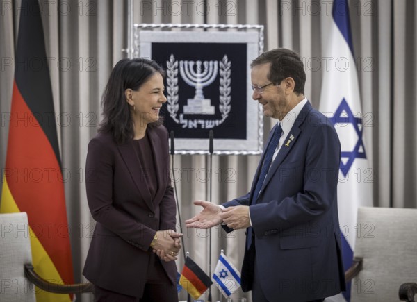 Annalena Bärbock (Alliance 90/The Greens), Federal Foreign Minister, photographed during her visit to Israel. Here at the meeting with President Yitzchak Herzog. 'Photographed on behalf of the Federal Foreign Office'