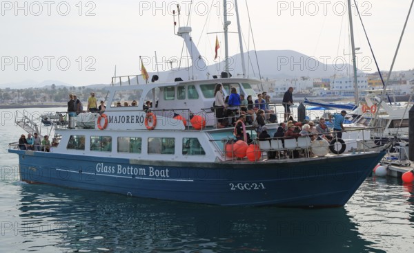 Tourist passenger glass bottom boat 'Majorero' at Corralejo, Fuerteventura, Canary Islands, Spain, Europe