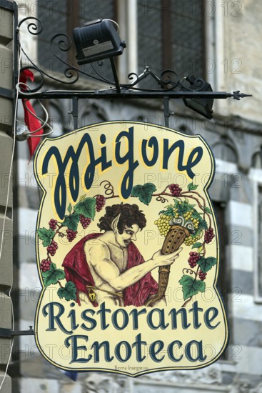 Nose sign of an enoteca, wine bar in the historic centre, Genoa. Italy