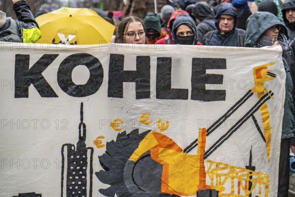 Demonstration against the demolition of the lignite village of Lützerath, from the village of Keyenberg the demonstrators marched to the edge of the Garzweiler open-cast mine and on to the rest of the village of Lützerah, Erkelenz, North Rhine-Westphalia, Germany, Europe