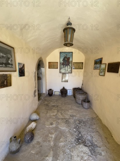 Small entrance hall Corridor of historic monastery defence tower Defence tower Xopatera Tower Tower of Xopateras from 19th century Unesco Site Site Orthodox Greek Orthodox Monastery Moni Odigitria, Festos, Crete, Greece, Europe