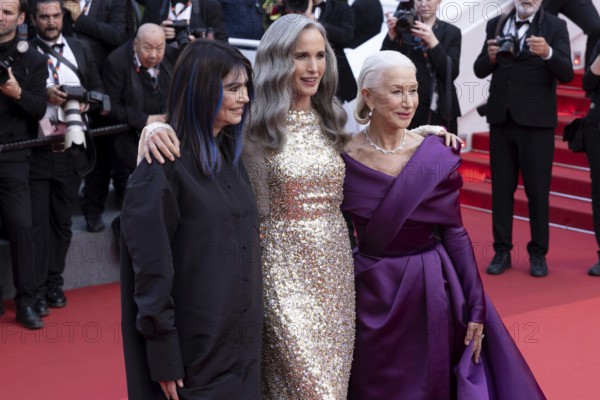 Cannes, France, 24.5.2024: Iris Berben, Andie MacDowell and Dame Helen Mirren at the premiere of La Plus Precieuse Des Marchandises (The Most Precious Of Cargoes) on the red carpet of the Palais des Festivals during the 77th Cannes International Film Festival. The 77th Cannes International Film Festival will take place from 14 to 25 May 2024, Europe