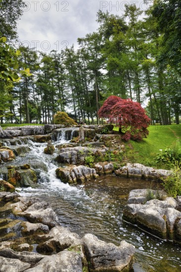 Watercourse in gardens, Irish National Stud and Gardens, The Irish National Stud, Tully, Kildare, Ireland, Europe